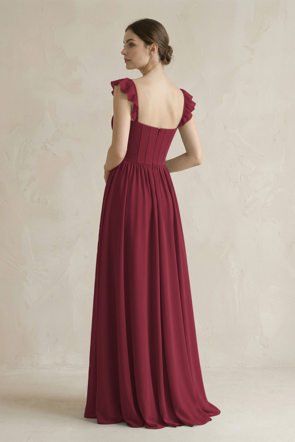 Sweetheart Chiffon Ruffled A-Line Corset Bridesmaid Dress in Berry