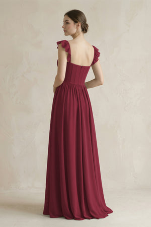Sweetheart Chiffon Ruffled A-Line Corset Bridesmaid Dress in Berry (2) | KISSBRIDAL