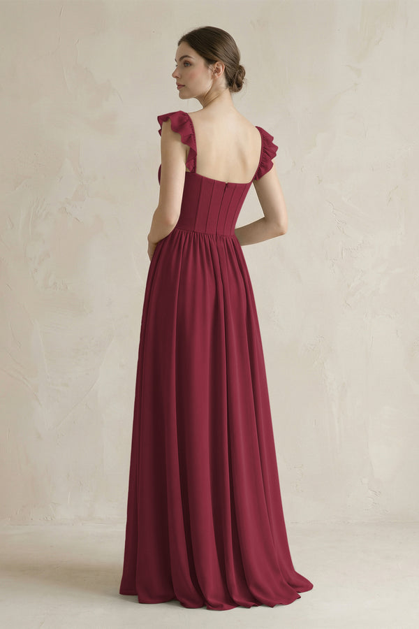Sweetheart Chiffon Ruffled A-Line Corset Bridesmaid Dress in Berry (2) | KISSBRIDAL