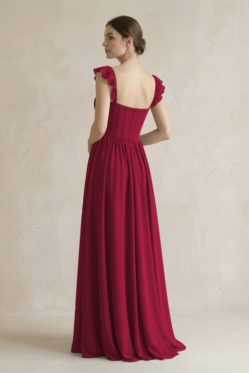 Sweetheart Chiffon Ruffled A - Line Corset Bridesmaid Dress in Berry - KISS BRIDAL Bridesmaid Dresses