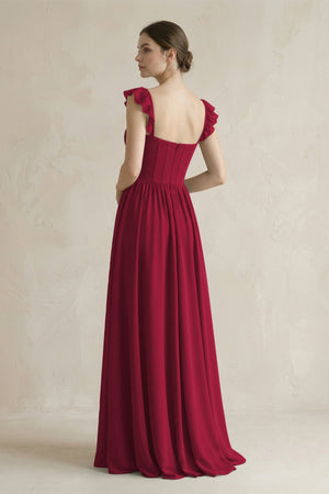 Sweetheart Chiffon Ruffled A - Line Corset Bridesmaid Dress in Berry - SHE IS ME Bridesmaid Dresses