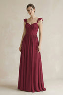 Sweetheart Chiffon Ruffled A-Line Corset Bridesmaid Dress in Berry | KISSBRIDAL