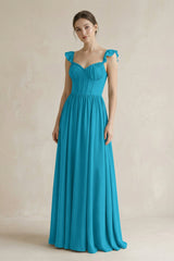 Sweetheart Chiffon Ruffled A - Line Corset Bridesmaid Dress in Blue Jay - KISS BRIDAL Bridesmaid Dresses