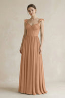 Sweetheart Chiffon Ruffled A - Line Corset Bridesmaid Dress in Bronzer - SHE IS ME Bridesmaid Dresses