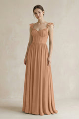Sweetheart Chiffon Ruffled A - Line Corset Bridesmaid Dress in Bronzer - KISS BRIDAL Bridesmaid Dresses