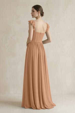 Sweetheart Chiffon Ruffled A - Line Corset Bridesmaid Dress in Bronzer - SHE IS ME Bridesmaid Dresses