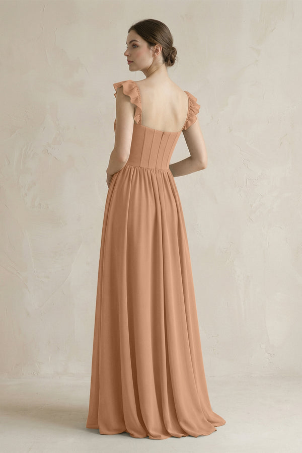 Sweetheart Chiffon Ruffled A - Line Corset Bridesmaid Dress in Bronzer - SHE IS ME Bridesmaid Dresses