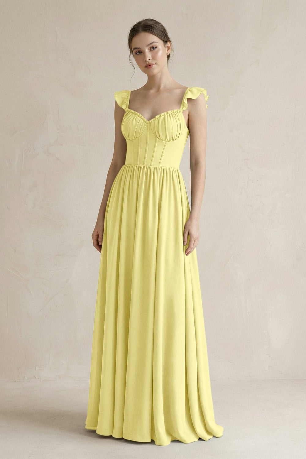 Sweetheart Chiffon Ruffled A - Line Corset Bridesmaid Dress in Buttercup - KISS BRIDAL Bridesmaid Dresses