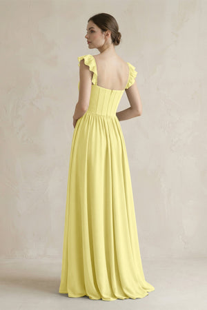Sweetheart Chiffon Ruffled A - Line Corset Bridesmaid Dress in Buttercup - SHE IS ME Bridesmaid Dresses