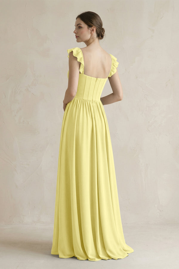 Sweetheart Chiffon Ruffled A - Line Corset Bridesmaid Dress in Buttercup - SHE IS ME Bridesmaid Dresses