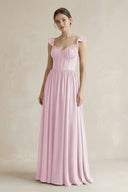 Sweetheart Chiffon Ruffled A-Line Corset Bridesmaid Dress in Candy Pink | KISSBRIDAL