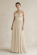 Sweetheart Chiffon Ruffled A - Line Corset Bridesmaid Dress in Champagne - SHE IS ME Bridesmaid Dresses