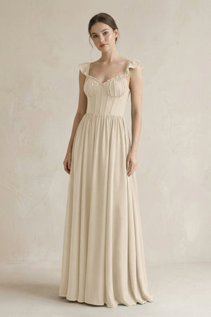 Sweetheart Chiffon Ruffled A - Line Corset Bridesmaid Dress in Champagne - SHE IS ME Bridesmaid Dresses