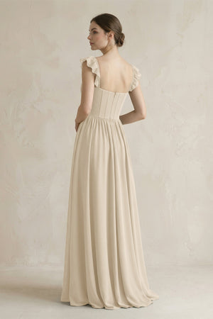 Sweetheart Chiffon Ruffled A - Line Corset Bridesmaid Dress in Champagne - SHE IS ME Bridesmaid Dresses
