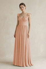 Sweetheart Chiffon Ruffled A - Line Corset Bridesmaid Dress in Champagne Rose - KISS BRIDAL Bridesmaid Dresses