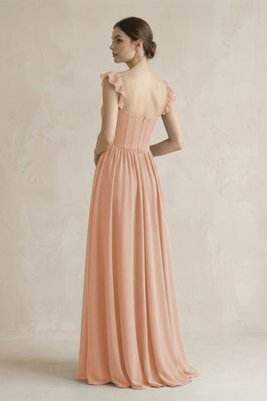 Sweetheart Chiffon Ruffled A - Line Corset Bridesmaid Dress in Champagne Rose - SHE IS ME Bridesmaid Dresses