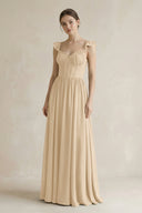 Sweetheart Chiffon Ruffled A-Line Corset Bridesmaid Dress in Champagne | KISSBRIDAL