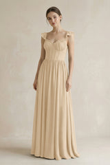 Sweetheart Chiffon Ruffled A-Line Corset Bridesmaid Dress in Champagne | KISSBRIDAL