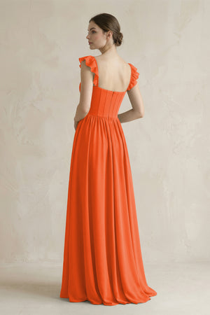 Sweetheart Chiffon Ruffled A-Line Corset Bridesmaid Dress in Cinnamon (2) | KISSBRIDAL
