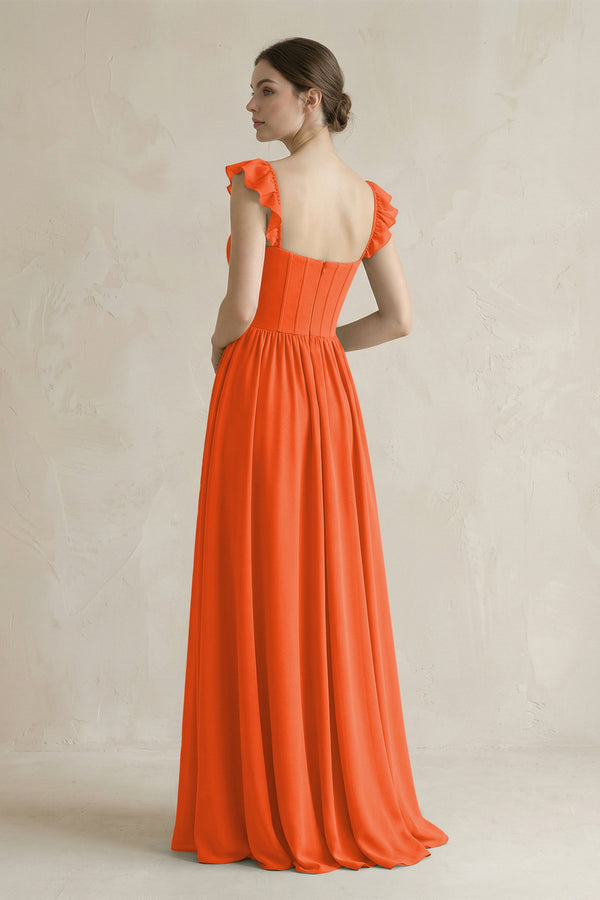 Sweetheart Chiffon Ruffled A-Line Corset Bridesmaid Dress in Cinnamon (2) | KISSBRIDAL