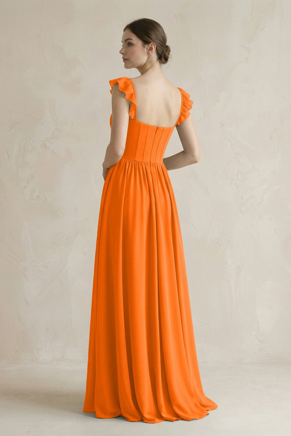 Sweetheart Chiffon Ruffled A - Line Corset Bridesmaid Dress in Cinnamon - KISS BRIDAL Bridesmaid Dresses