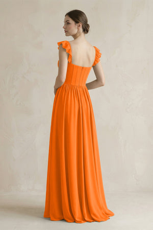 Sweetheart Chiffon Ruffled A - Line Corset Bridesmaid Dress in Cinnamon - SHE IS ME Bridesmaid Dresses