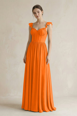 Sweetheart Chiffon Ruffled A - Line Corset Bridesmaid Dress in Cinnamon - SHE IS ME Bridesmaid Dresses