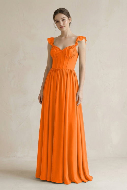 Sweetheart Chiffon Ruffled A - Line Corset Bridesmaid Dress in Cinnamon - SHE IS ME Bridesmaid Dresses