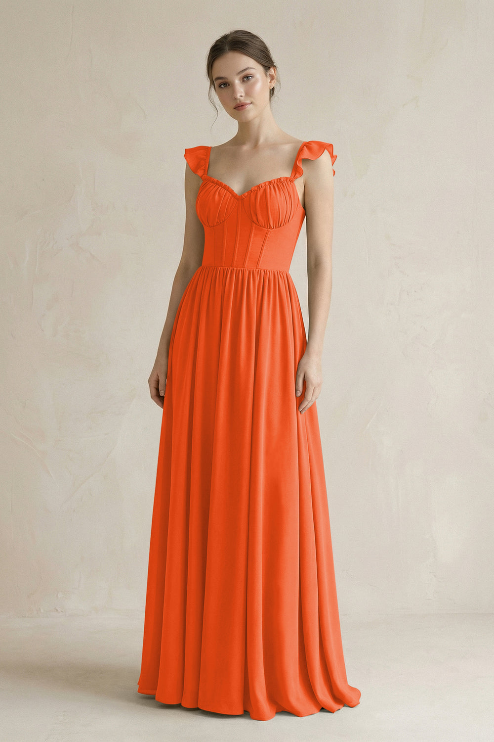 Sweetheart Chiffon Ruffled A-Line Corset Bridesmaid Dress in Cinnamon