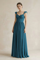 Sweetheart Chiffon Ruffled A - Line Corset Bridesmaid Dress in Dark Teal - SHE IS ME Bridesmaid Dresses