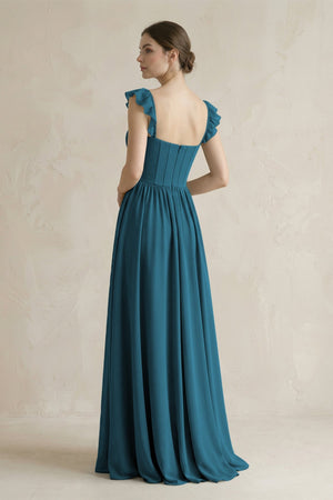 Sweetheart Chiffon Ruffled A - Line Corset Bridesmaid Dress in Dark Teal - SHE IS ME Bridesmaid Dresses