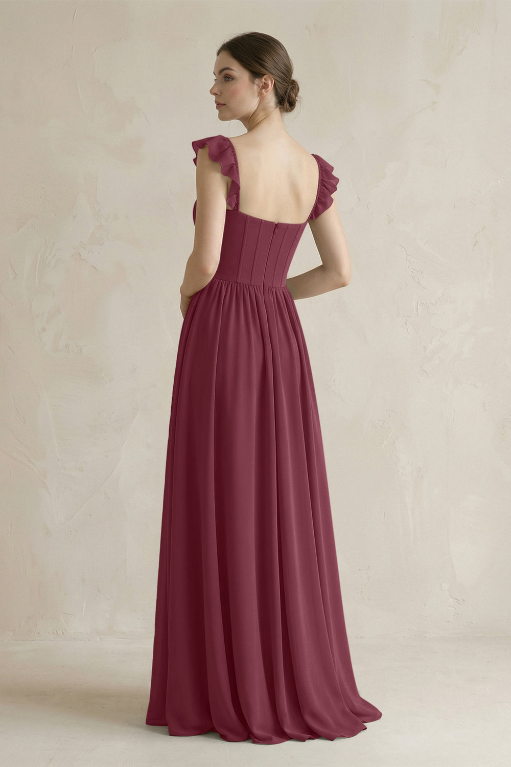 Sweetheart Chiffon Ruffled A-Line Corset Bridesmaid Dress in Desert Rose