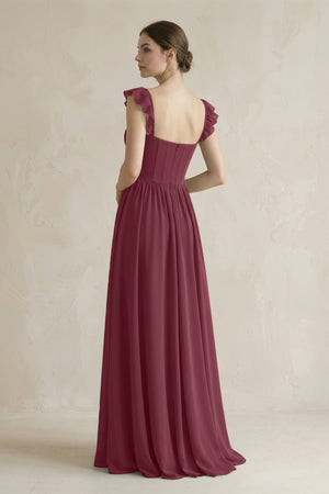 Sweetheart Chiffon Ruffled A-Line Corset Bridesmaid Dress in Desert Rose (2) | KISSBRIDAL