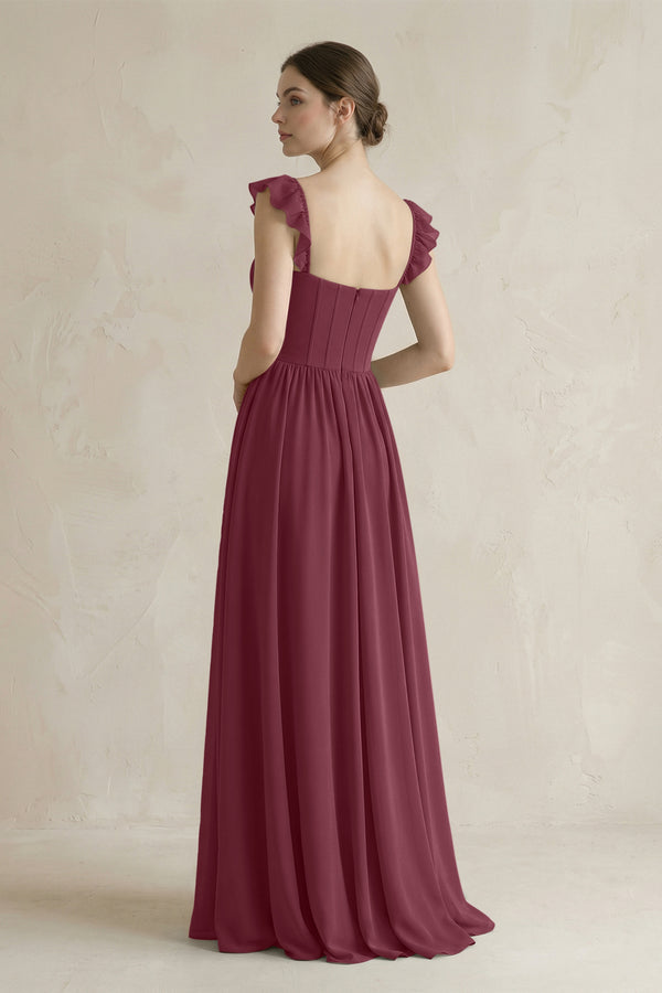 Sweetheart Chiffon Ruffled A-Line Corset Bridesmaid Dress in Desert Rose (2) | KISSBRIDAL