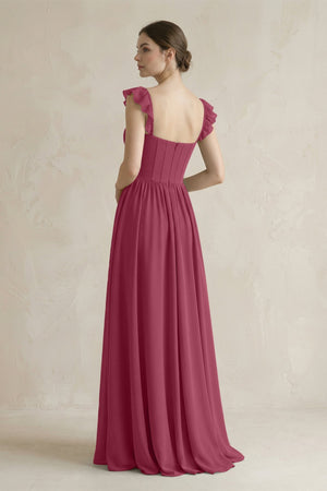 Sweetheart Chiffon Ruffled A - Line Corset Bridesmaid Dress in Desert Rose - SHE IS ME Bridesmaid Dresses