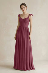Sweetheart Chiffon Ruffled A-Line Corset Bridesmaid Dress in Desert Rose | KISSBRIDAL
