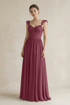 Sweetheart Chiffon Ruffled A-Line Corset Bridesmaid Dress in Desert Rose | KISSBRIDAL