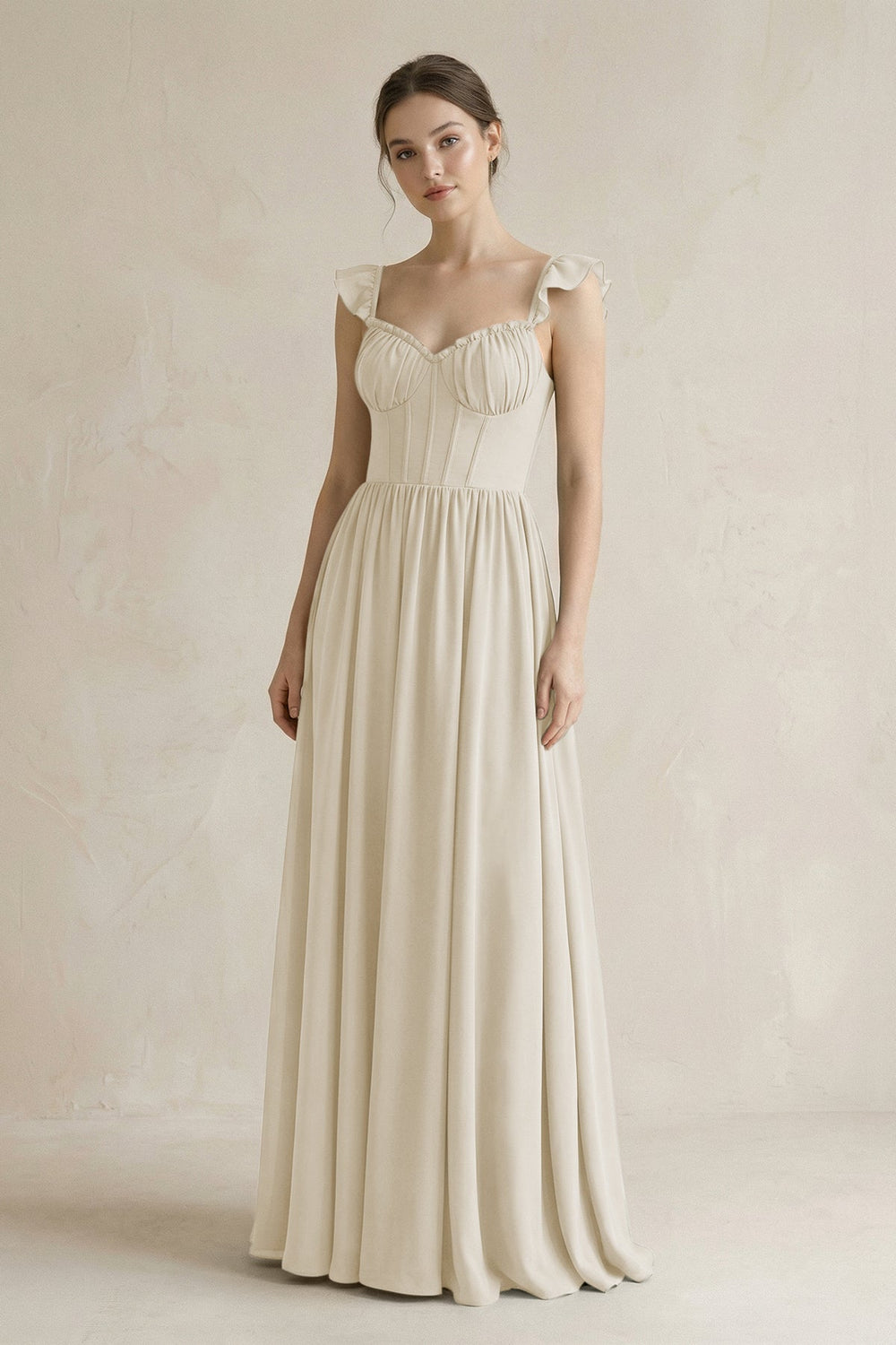 Sweetheart Chiffon Ruffled A - Line Corset Bridesmaid Dress in Dove Gray - KISS BRIDAL Bridesmaid Dresses