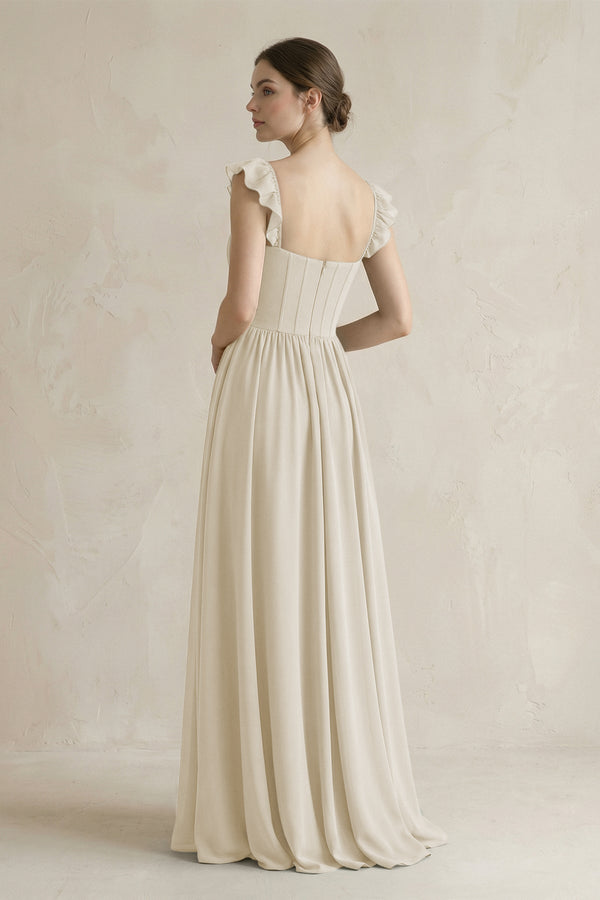 Sweetheart Chiffon Ruffled A - Line Corset Bridesmaid Dress in Dove Gray - SHE IS ME Bridesmaid Dresses