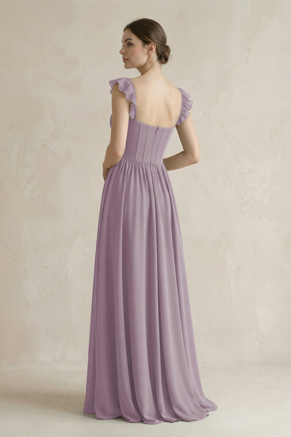 Sweetheart Chiffon Ruffled A-Line Corset Bridesmaid Dress in Dusk