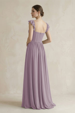 Sweetheart Chiffon Ruffled A-Line Corset Bridesmaid Dress in Dusk (2) | KISSBRIDAL