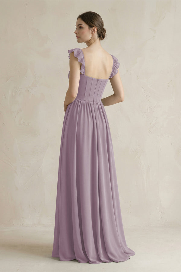 Sweetheart Chiffon Ruffled A-Line Corset Bridesmaid Dress in Dusk (2) | KISSBRIDAL