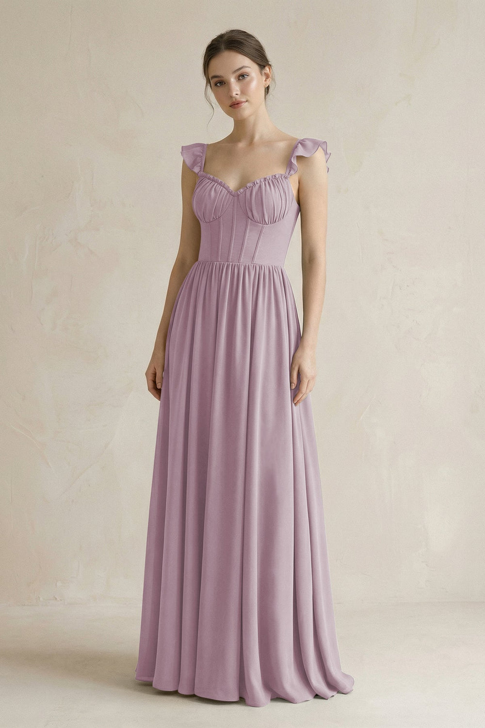 Sweetheart Chiffon Ruffled A - Line Corset Bridesmaid Dress in Dusk - KISS BRIDAL Bridesmaid Dresses