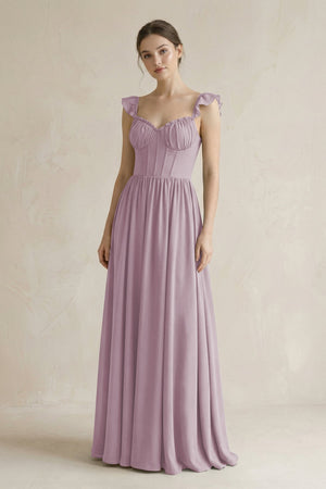 Sweetheart Chiffon Ruffled A - Line Corset Bridesmaid Dress in Dusk - SHE IS ME Bridesmaid Dresses