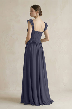 Sweetheart Chiffon Ruffled A - Line Corset Bridesmaid Dress in Dusk Blue - SHE IS ME Bridesmaid Dresses