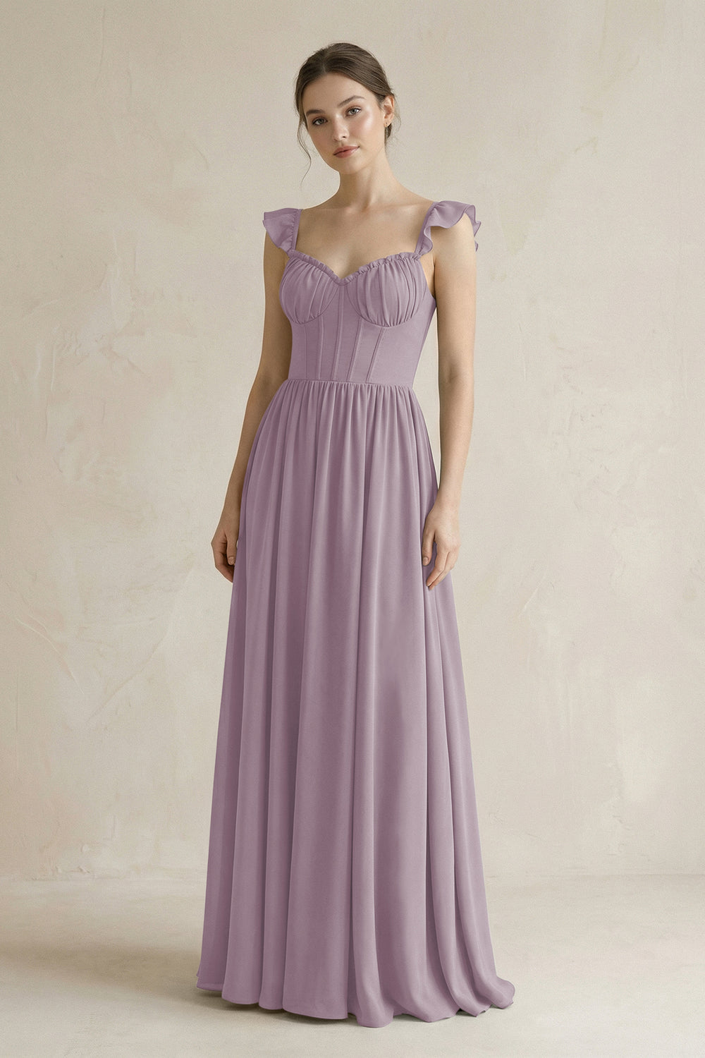 Sweetheart Chiffon Ruffled A-Line Corset Bridesmaid Dress in Dusk