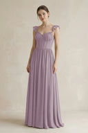 Sweetheart Chiffon Ruffled A-Line Corset Bridesmaid Dress in Dusk | KISSBRIDAL