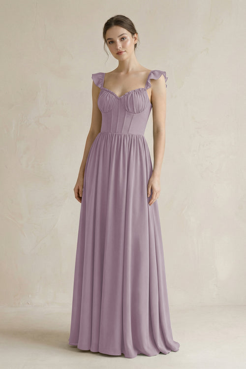 Sweetheart Chiffon Ruffled A-Line Corset Bridesmaid Dress in Dusk | KISSBRIDAL
