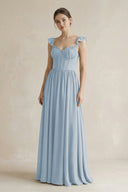 Sweetheart Chiffon Ruffled A - Line Corset Bridesmaid Dress in Dusty Blue - SHE IS ME Bridesmaid Dresses