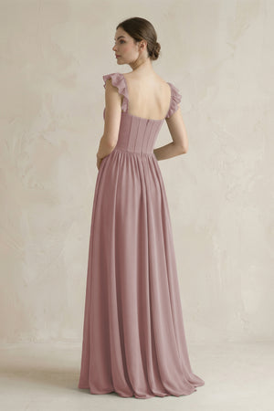 Sweetheart Chiffon Ruffled A-Line Corset Bridesmaid Dress in Dusty Rose (2) | KISSBRIDAL